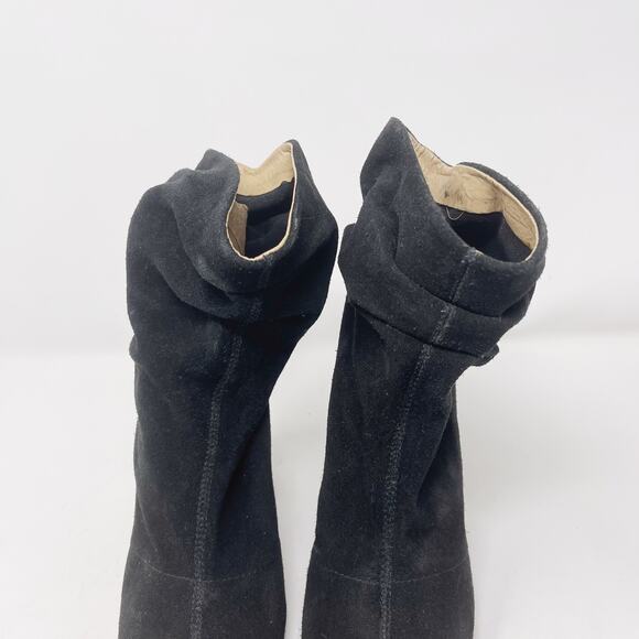 Nine West 6 Black Kaceyx5 Suede Leather Peep Toe Ruched Booties Block Heel - Picture 4 of 14